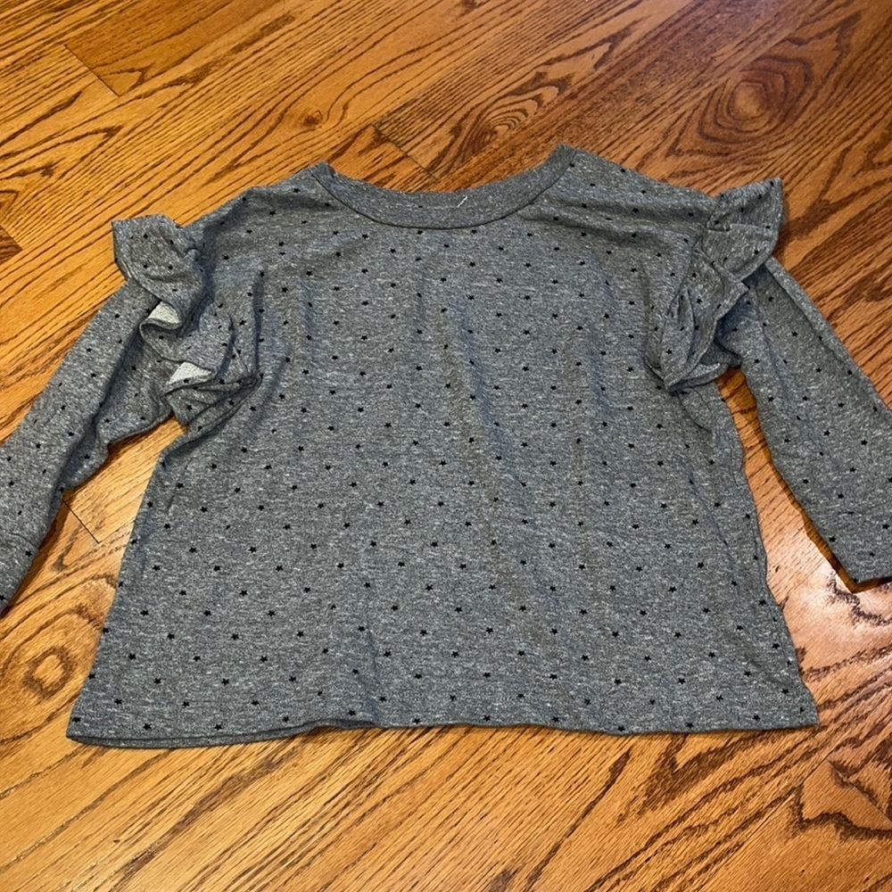 Current/Elliott Woman’s Grey Crewneck With Stars and Ruffle Sleeves Size 0